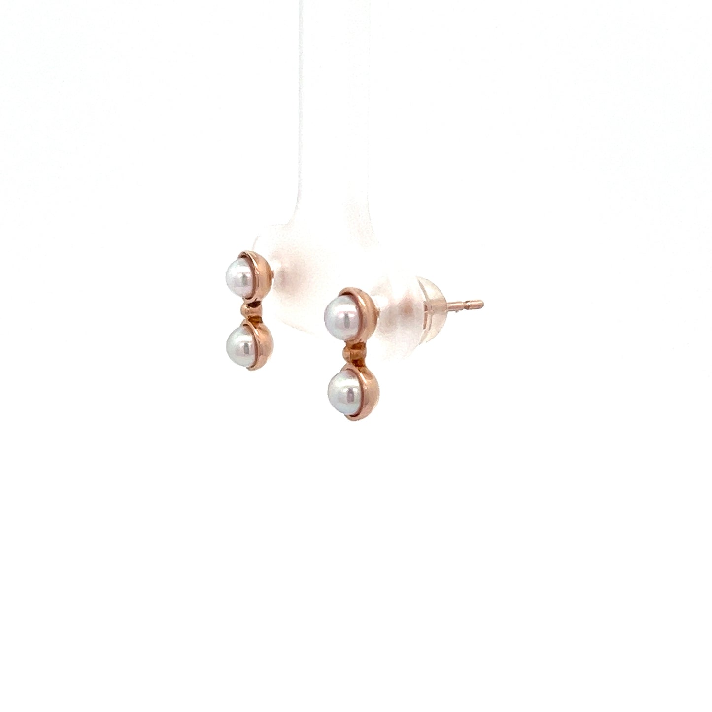 Double Akoya Pearl Stud Earrings in Rose Gold