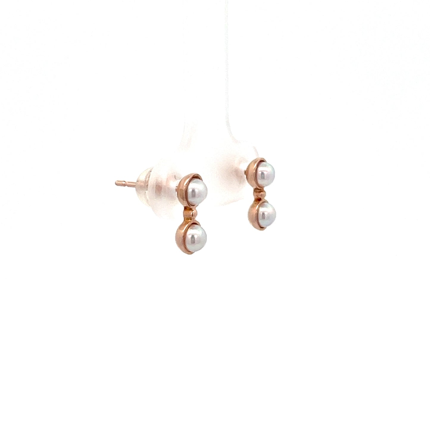 Double Akoya Pearl Stud Earrings in Rose Gold