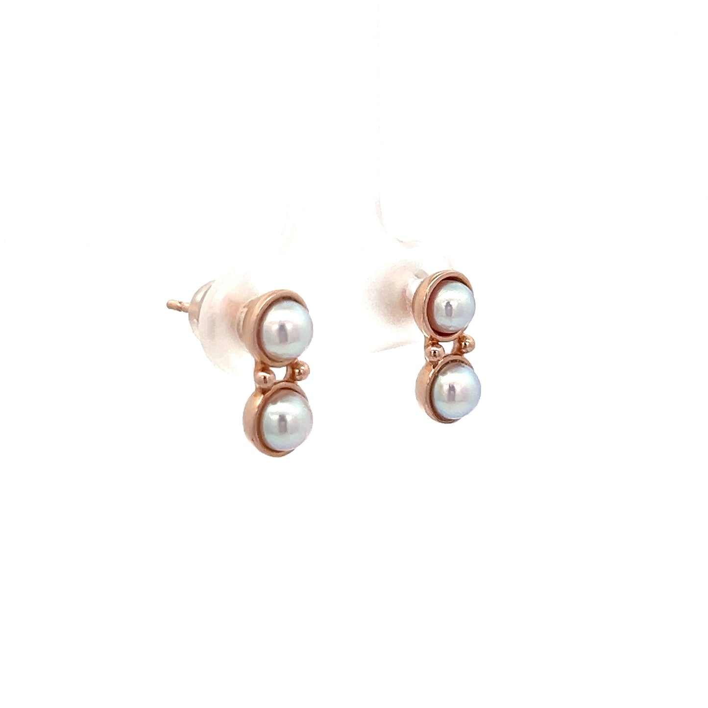 Double Akoya Pearl Stud Earrings in Rose Gold