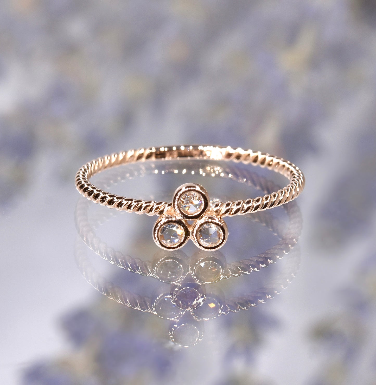 Rose-cut Diamond Triangle Ring in Rose Gold