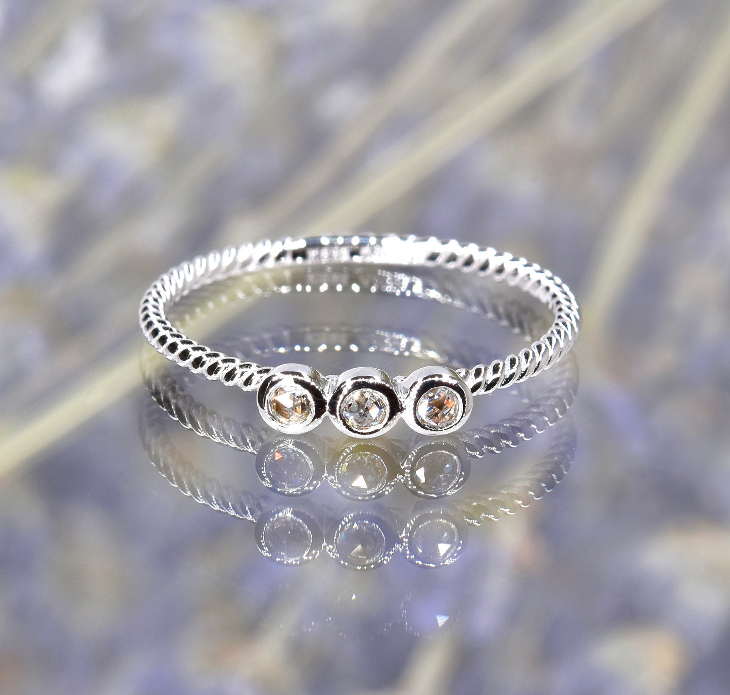 Triple Rose-cut Diamond Ring in White Gold