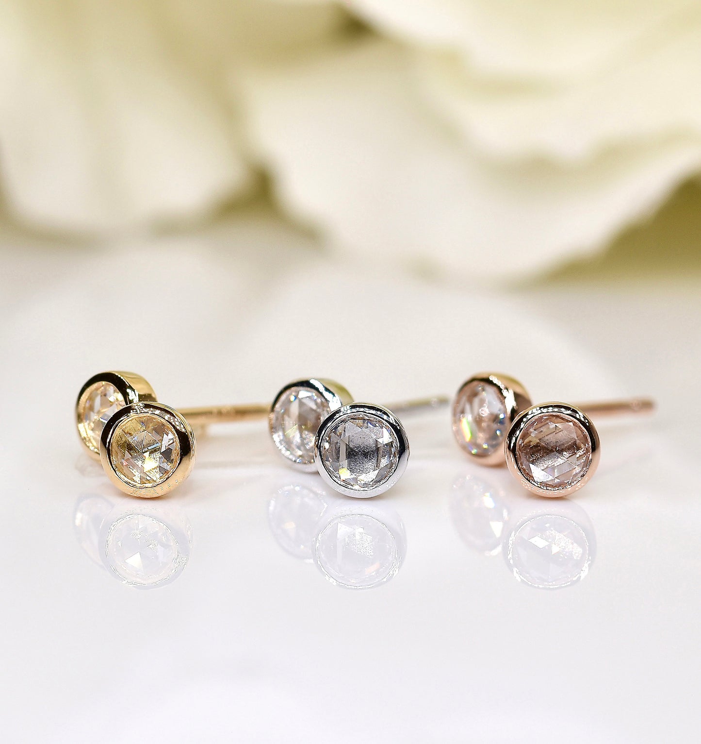 Petite Rose-cut Diamond Studs in White Gold