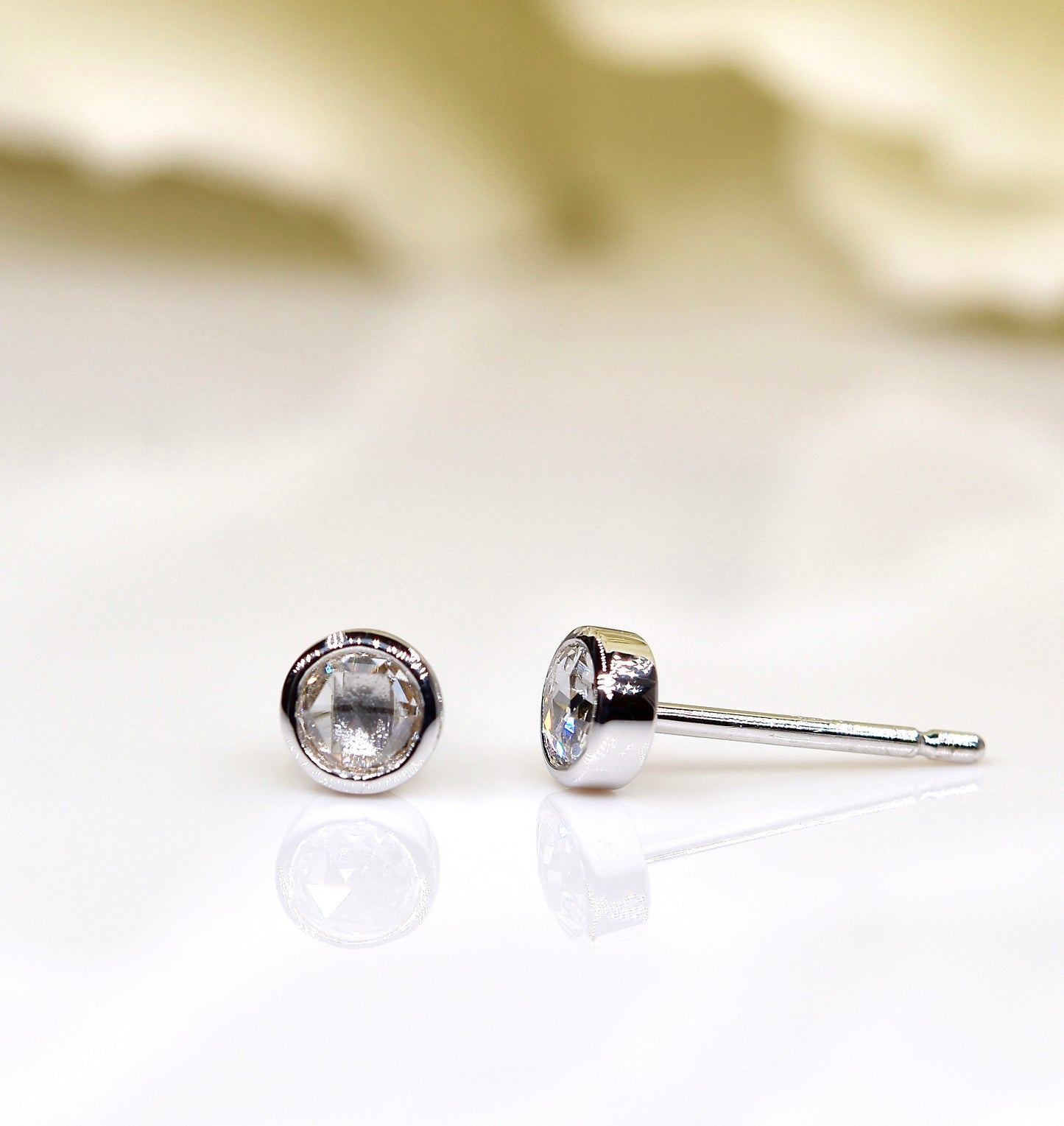 Petite Rose-cut Diamond Studs in White Gold
