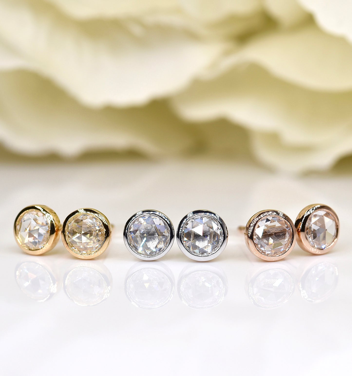 Rose-cut Diamond Studs in Yellow Gold