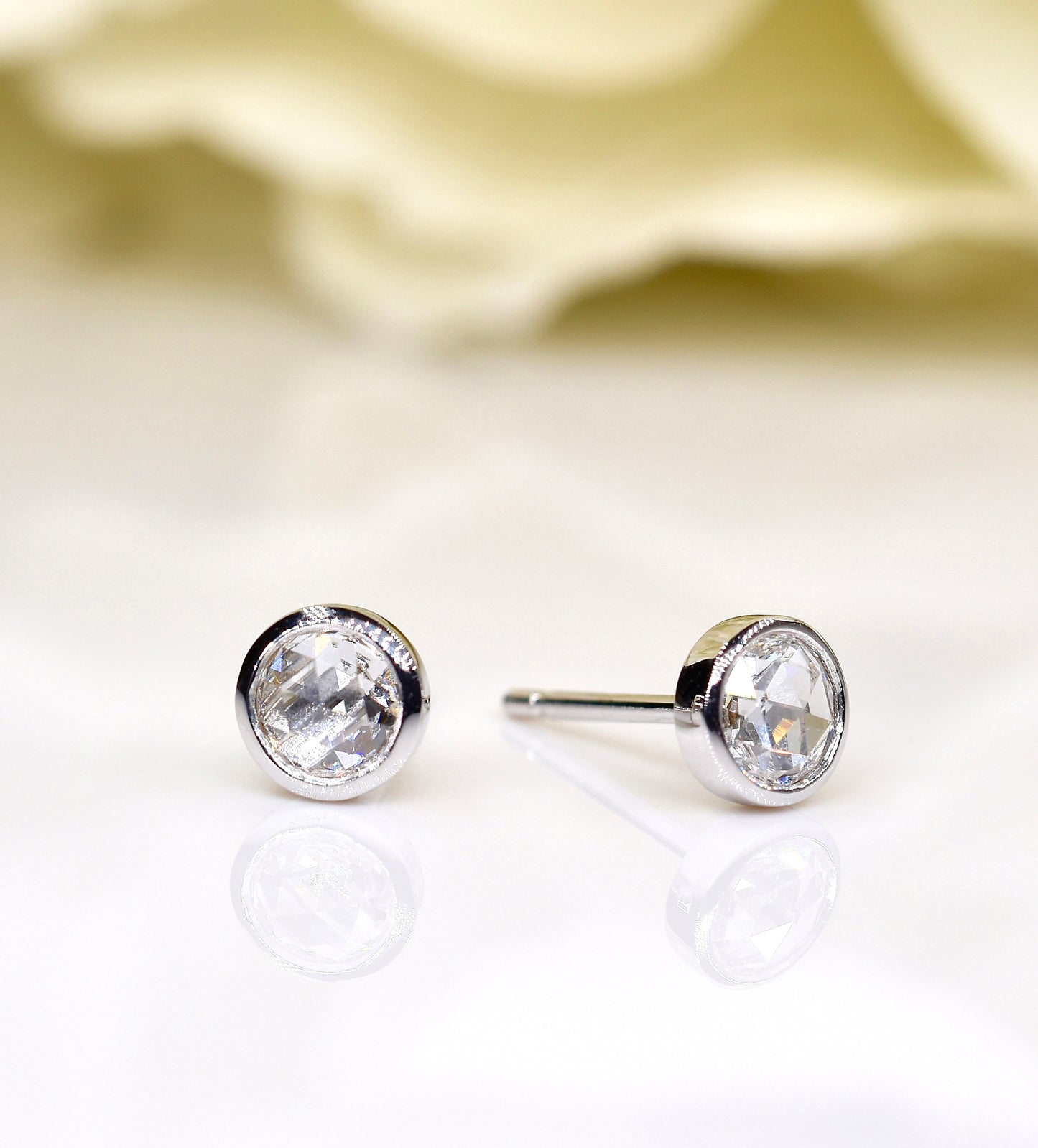 Rose-cut Diamond Studs in White Gold