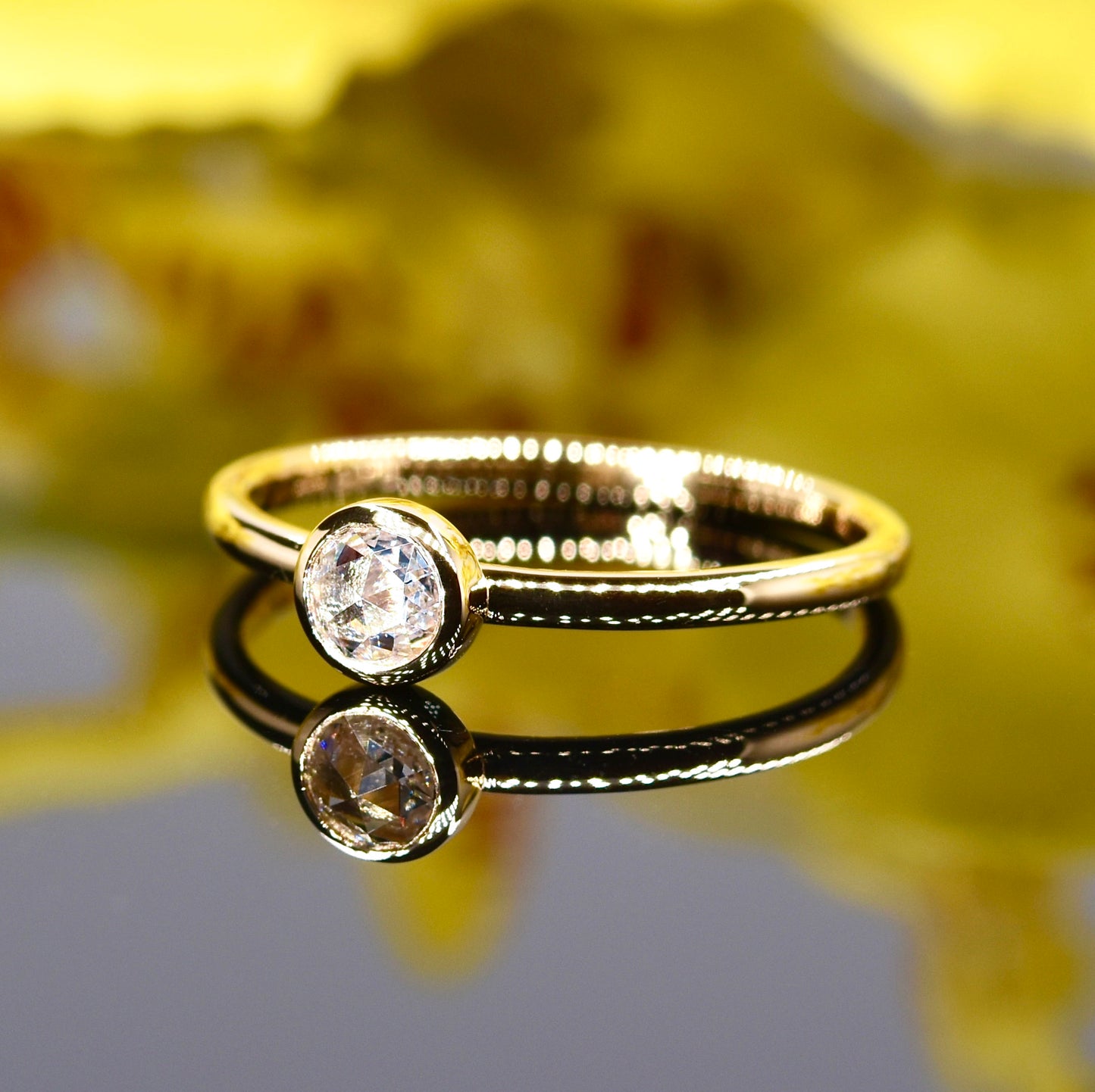 Rose-cut Diamond Solitaire Ring in Yellow Gold