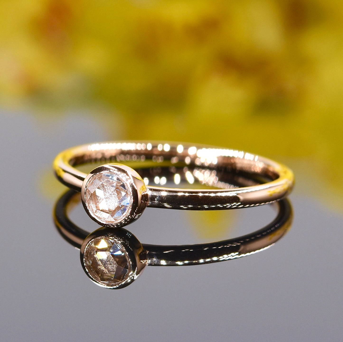 Rose-cut Diamond Solitaire Ring in Rose Gold