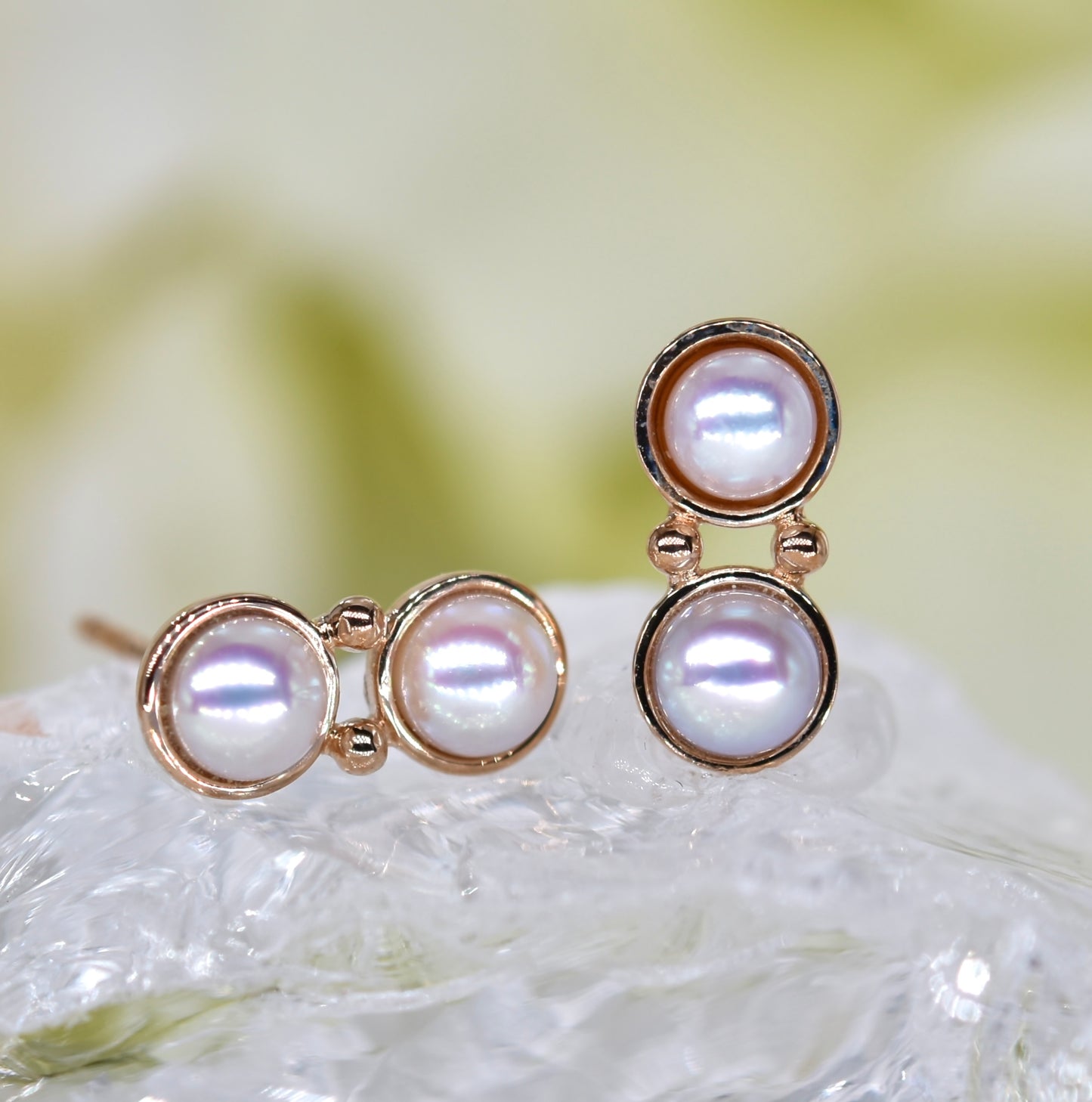 Double Akoya Pearl Stud Earrings in Rose Gold
