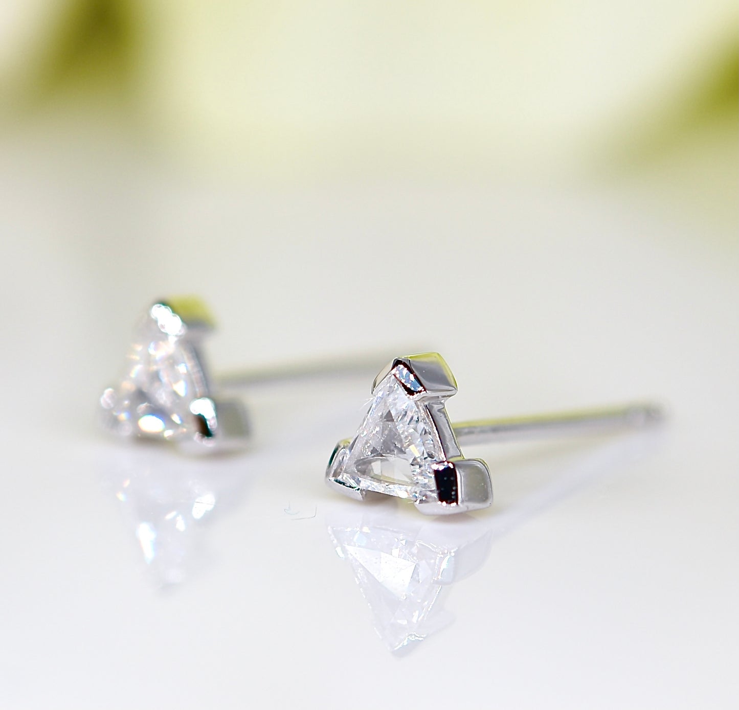 Trillion Rose-cut Diamond Earrings in White Gold