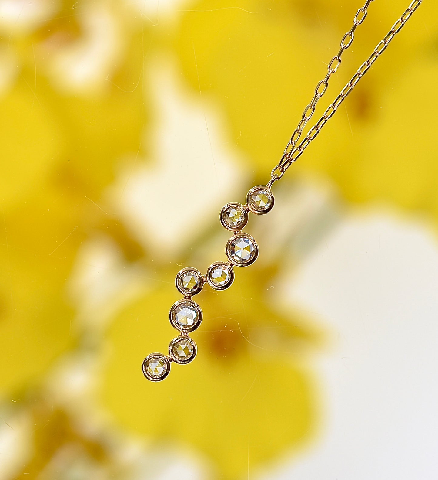 Rose-cut Diamond Cascade Pendant in Yellow Gold