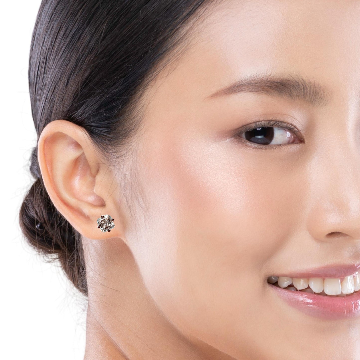 Asschur-cut 2.54ct Lab-grown Diamond Studs in White Gold
