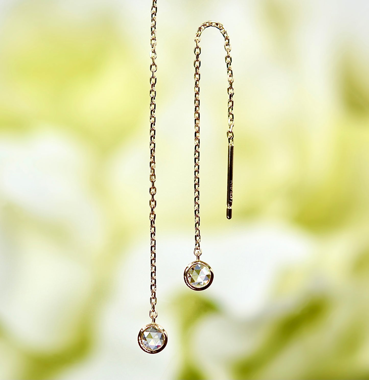 Rose-cut Diamond Gold Chain Earrings
