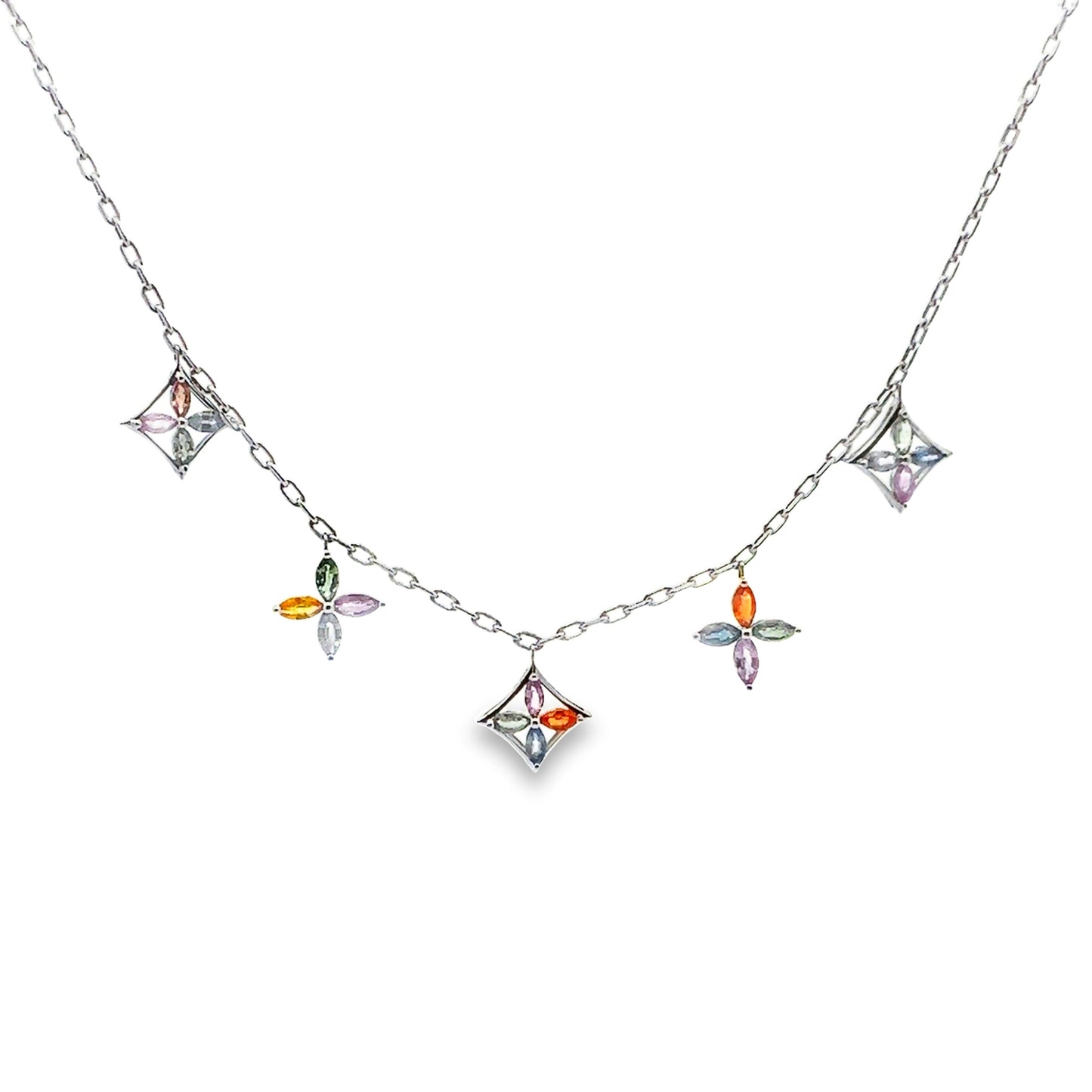 Multicolor Star Sapphire Necklace in White Gold