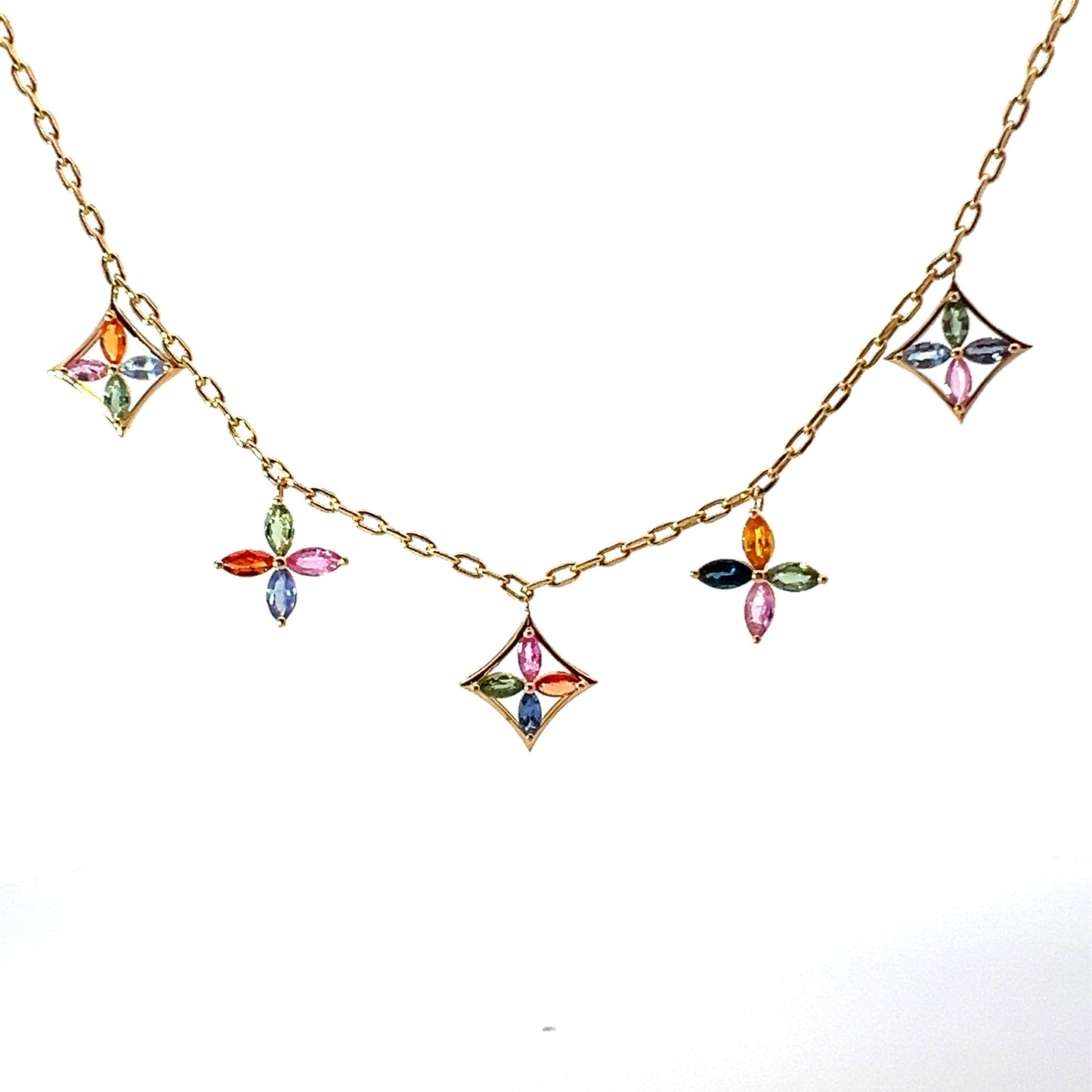 Multicolor Star Sapphire Necklace in Yellow Gold