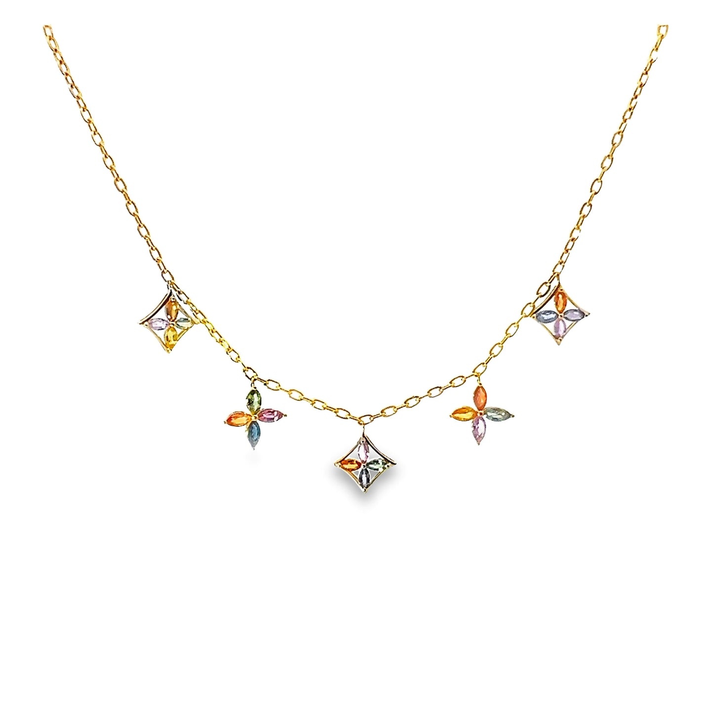 Multicolor Star Sapphire Necklace in Yellow Gold