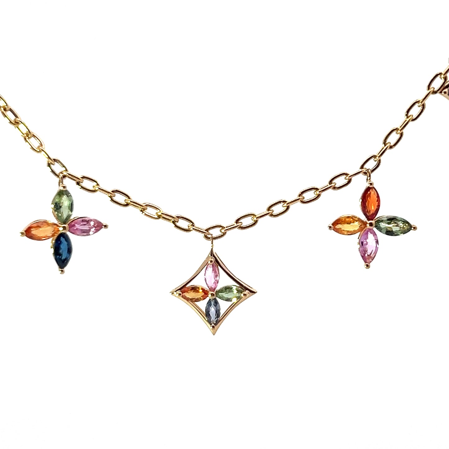 Multicolor Star Sapphire Necklace in Yellow Gold