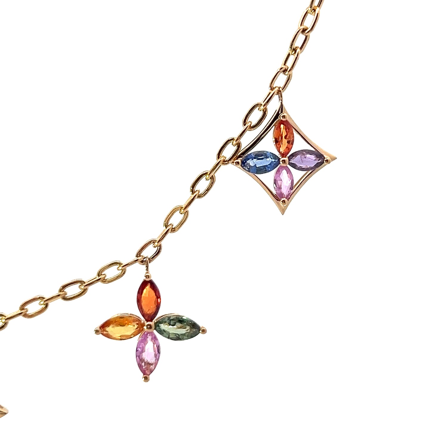 Multicolor Star Sapphire Necklace in Yellow Gold