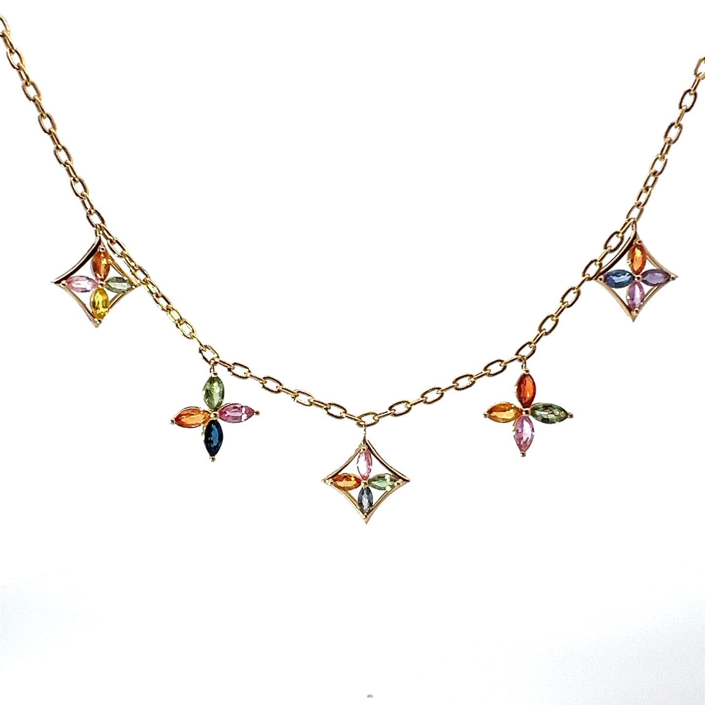 Multicolor Star Sapphire Necklace in Yellow Gold
