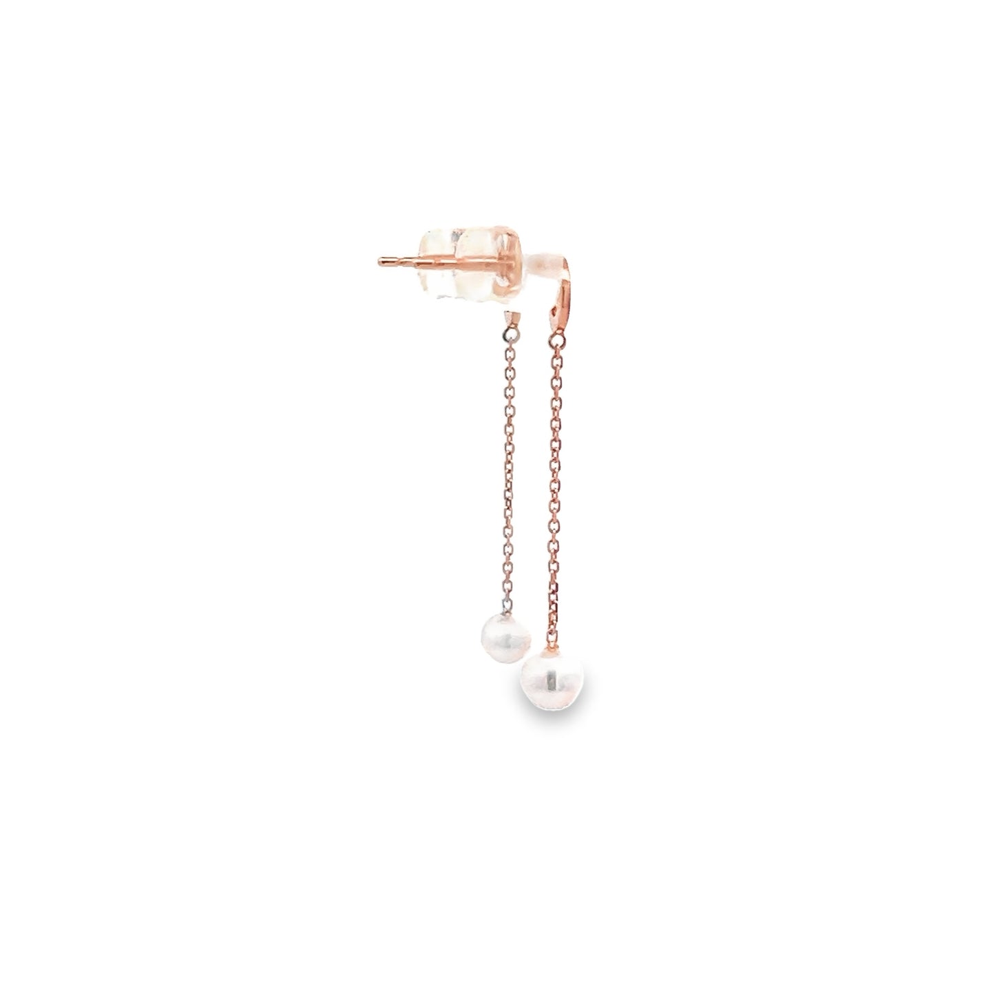 Akoya Pearl Drop Earrings with Circle Stud Top in Rose Gold