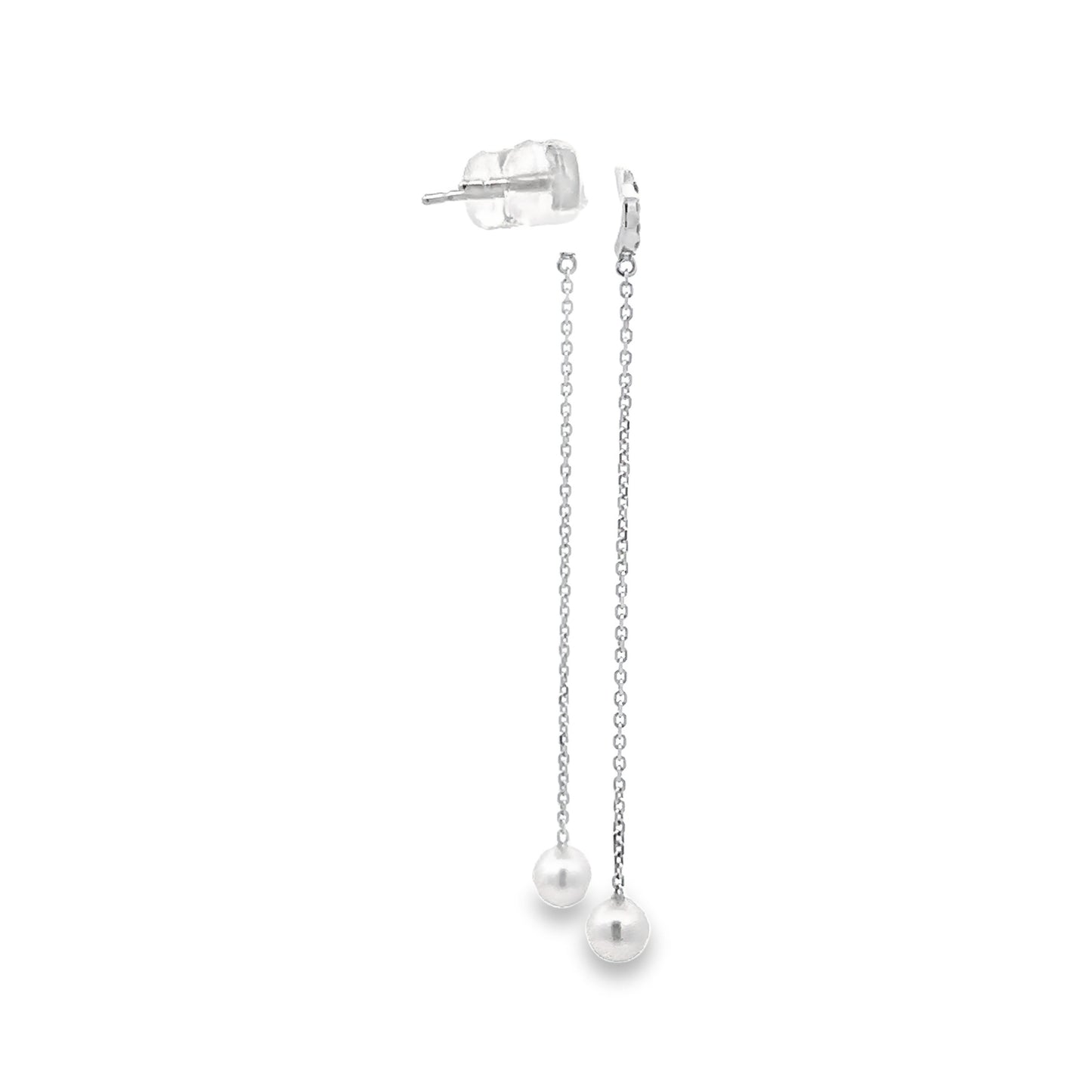 Akoya Pearl Drop Earrings with Circle Diamond Stud Top in White Gold