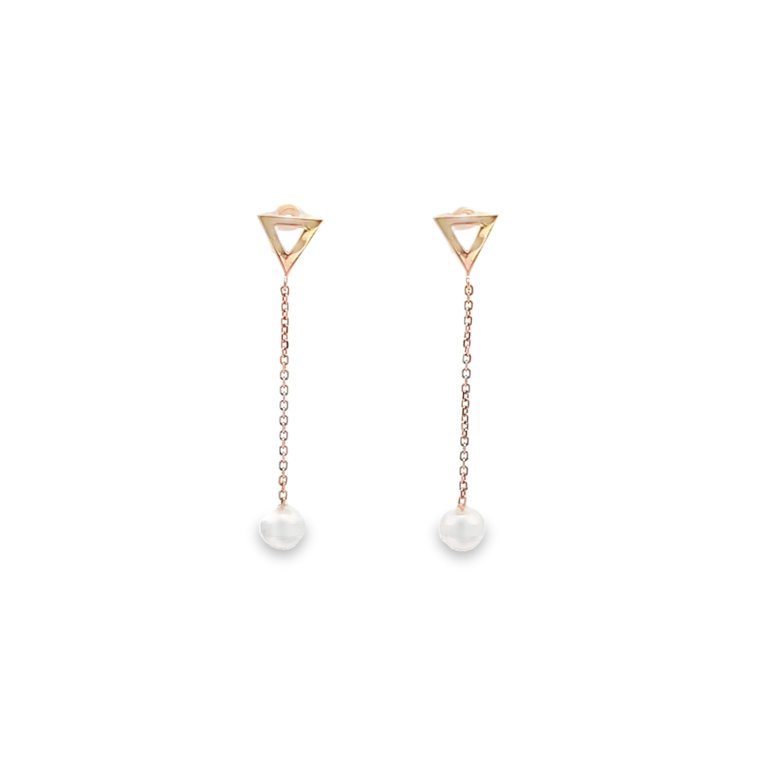 Akoya Pearl Drop Earrings with Triangle Stud Top in Rose Gold