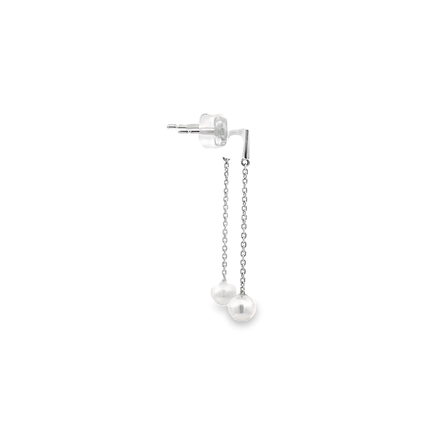 Akoya Pearl Drop Earrings with Square Stud Top in White Gold