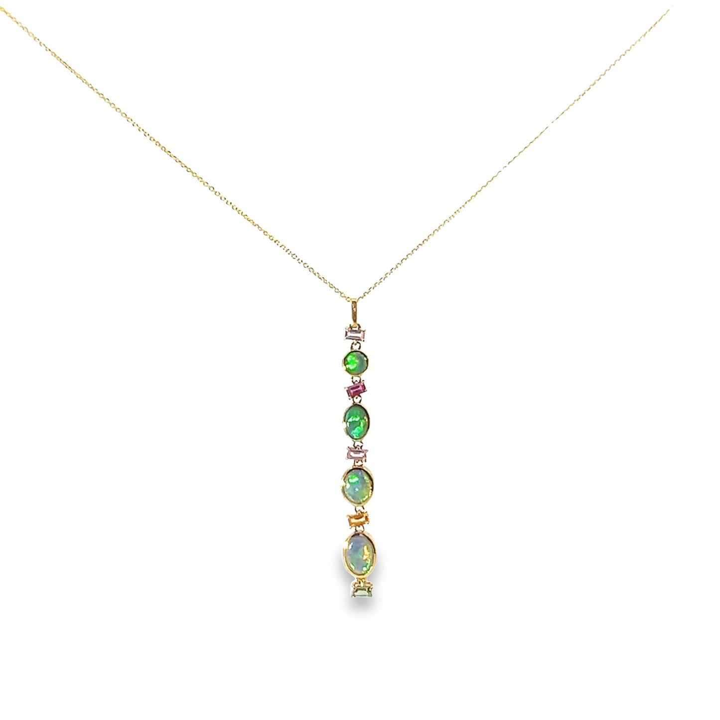 Semi-Black Opal Pendant with yellow gold chain