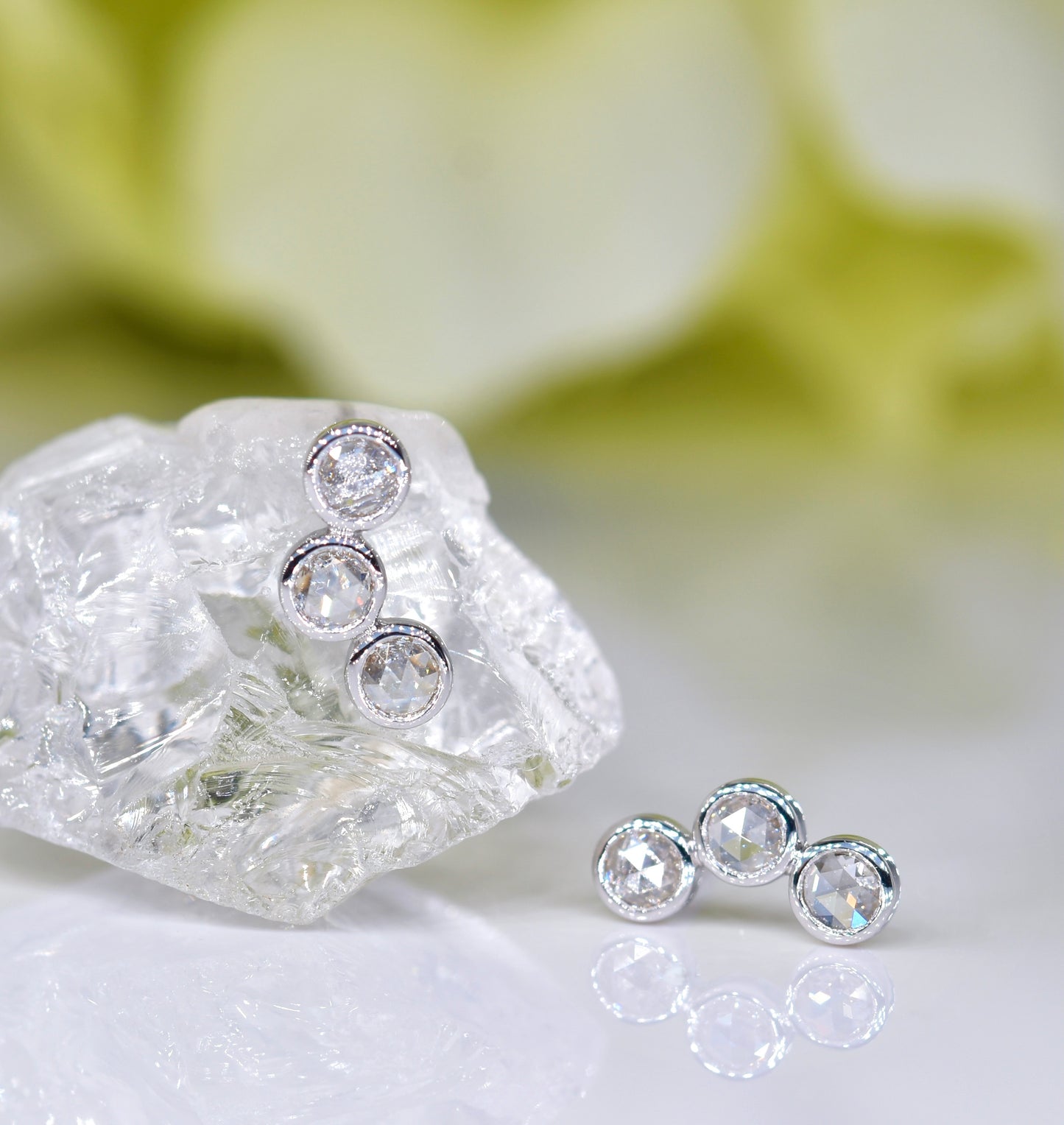 Rose-cut Diamond Earrings in White Gold