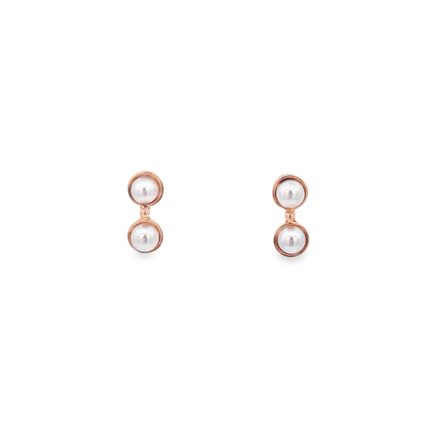 Double Akoya Pearl Stud Earrings in Rose Gold