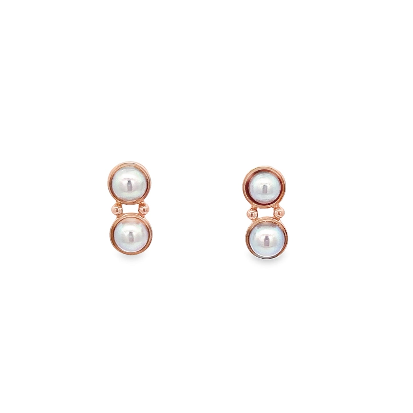 Double Akoya Pearl Stud Earrings in Rose Gold