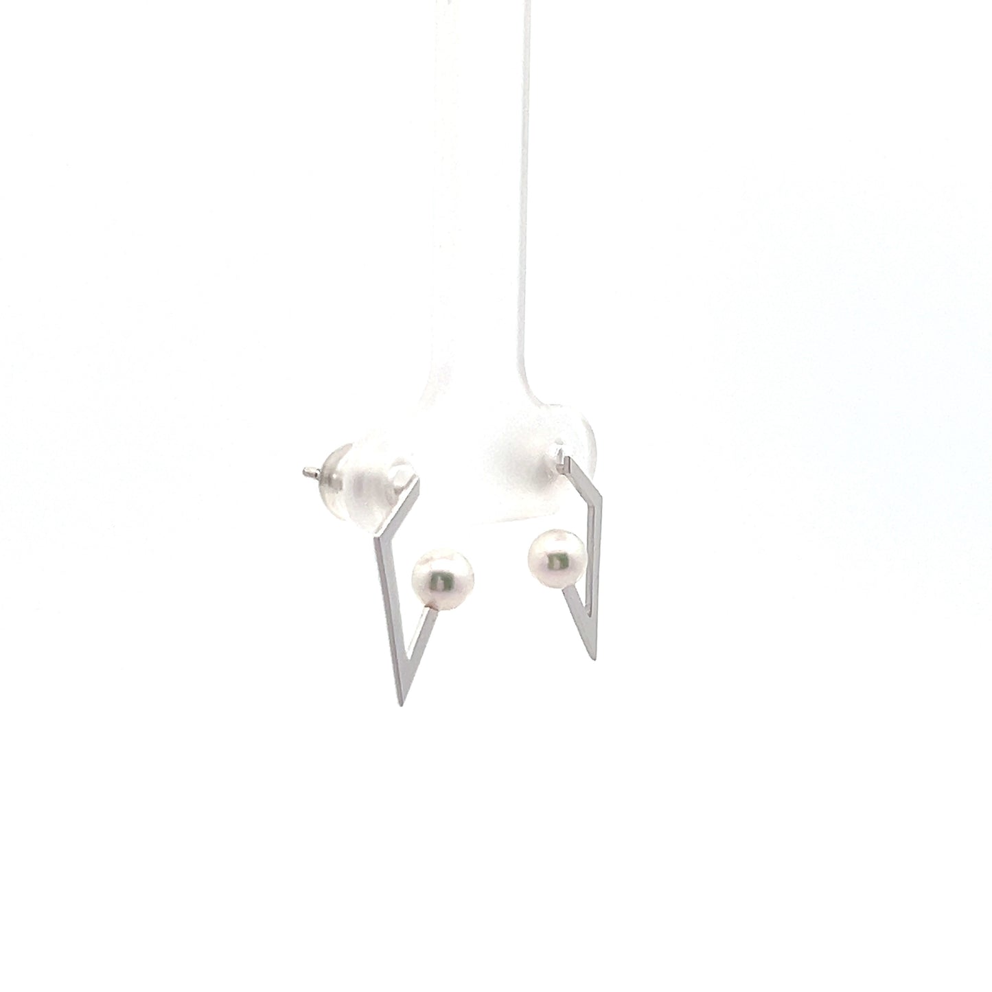Akoya Pearl Kite Shape Stud Earrings in White Gold