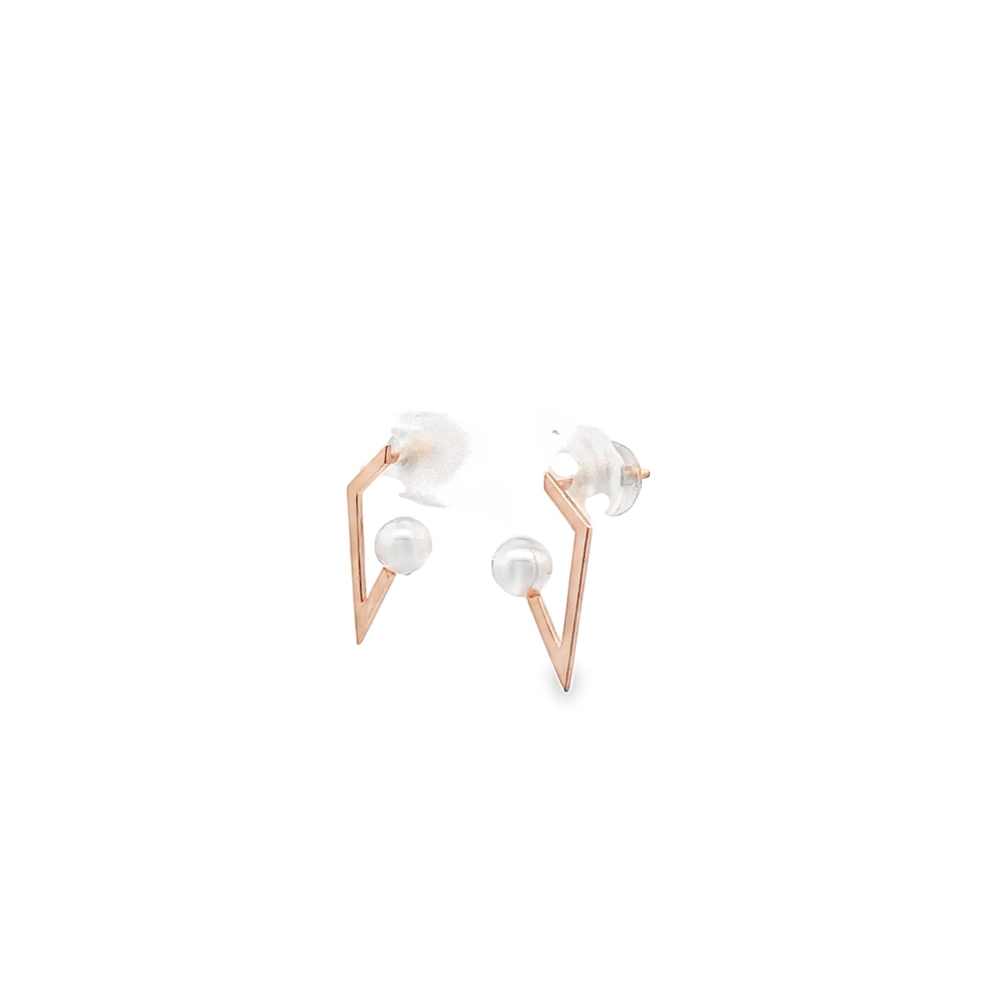 Akoya Pearl Kite Shape Stud Earrings in Rose Gold