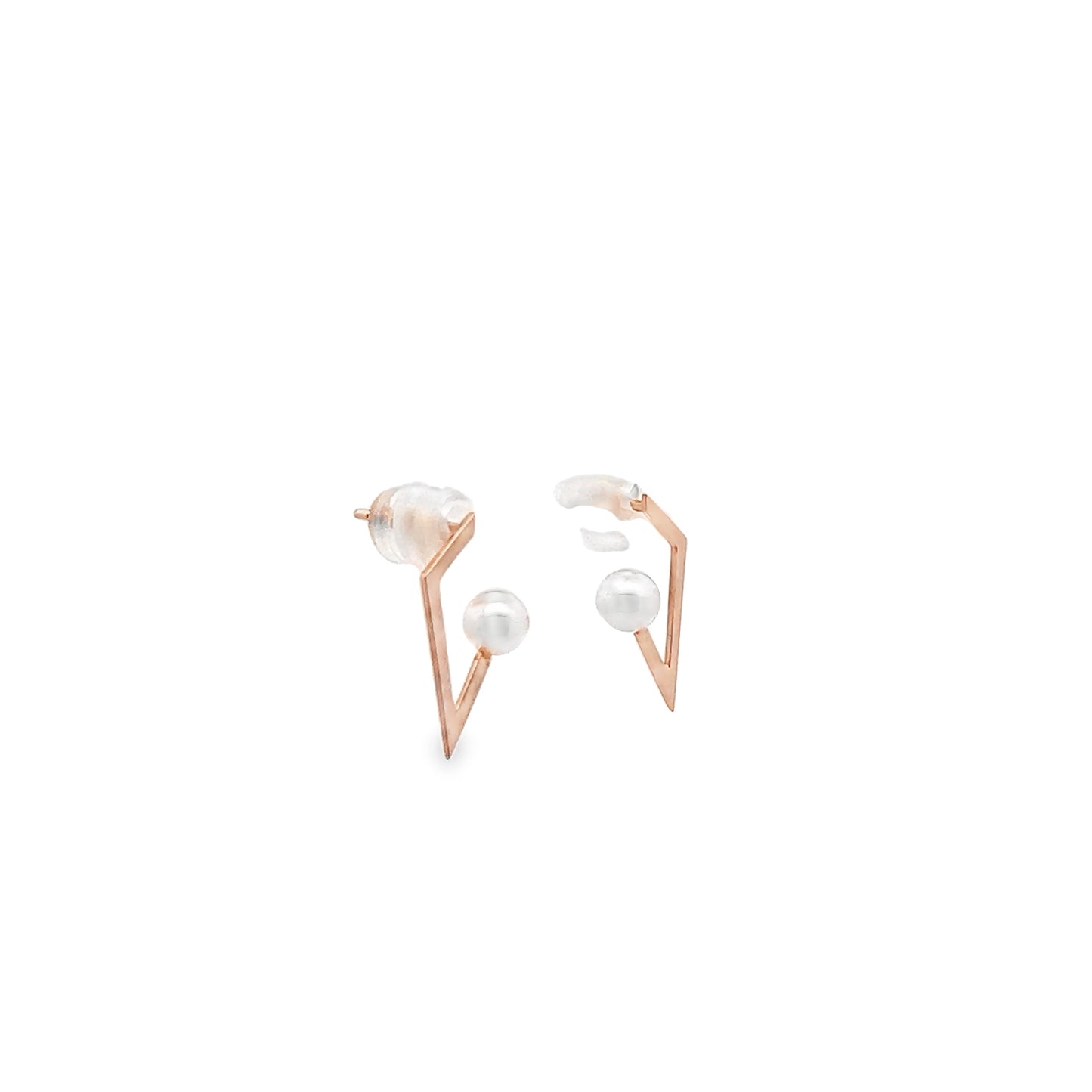 Akoya Pearl Kite Shape Stud Earrings in Rose Gold