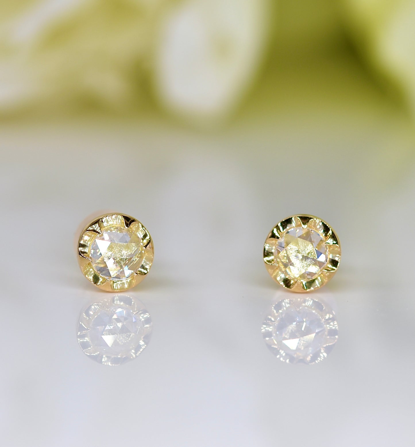 Rose-cut Diamond Solitaire Stud Earrings