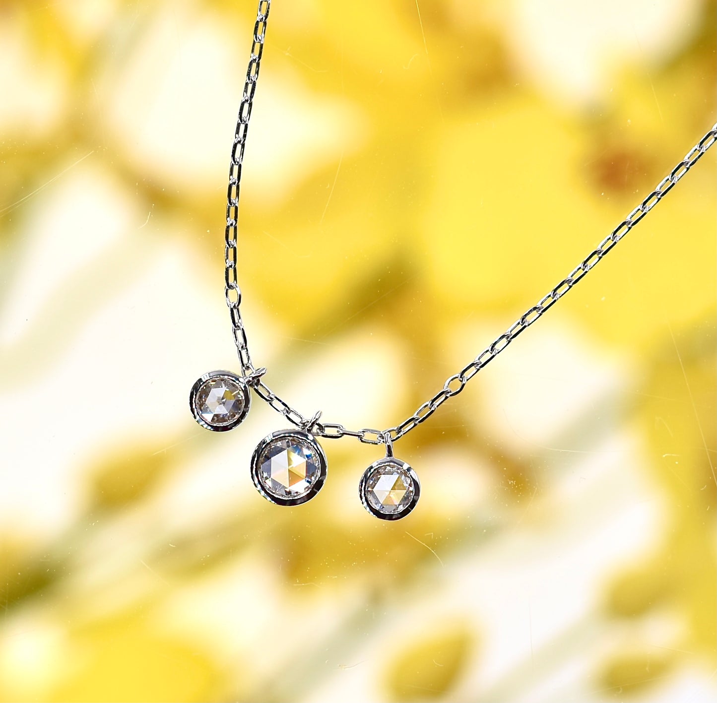Triple Rose-cut Diamond Necklace in White Gold