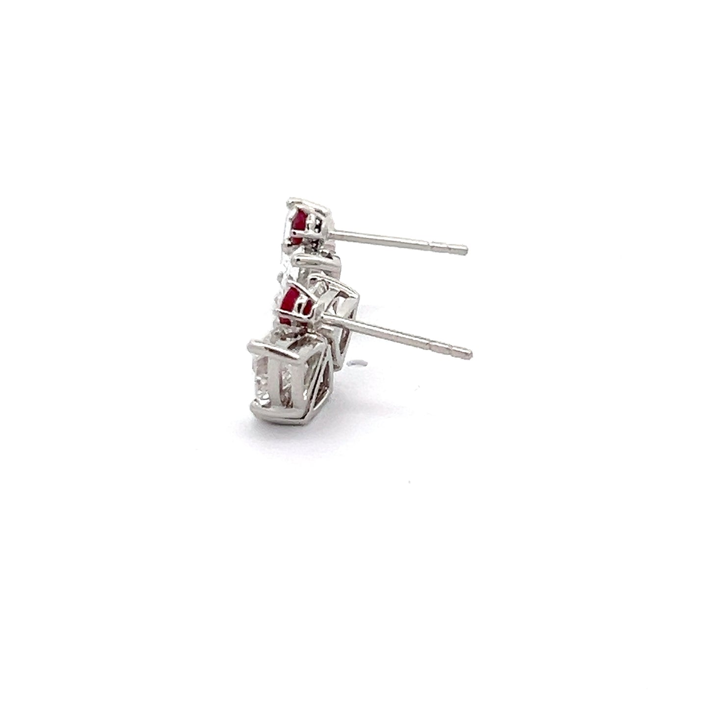 Trillion Lab-grown Diamond and Ruby Studs in Platinum