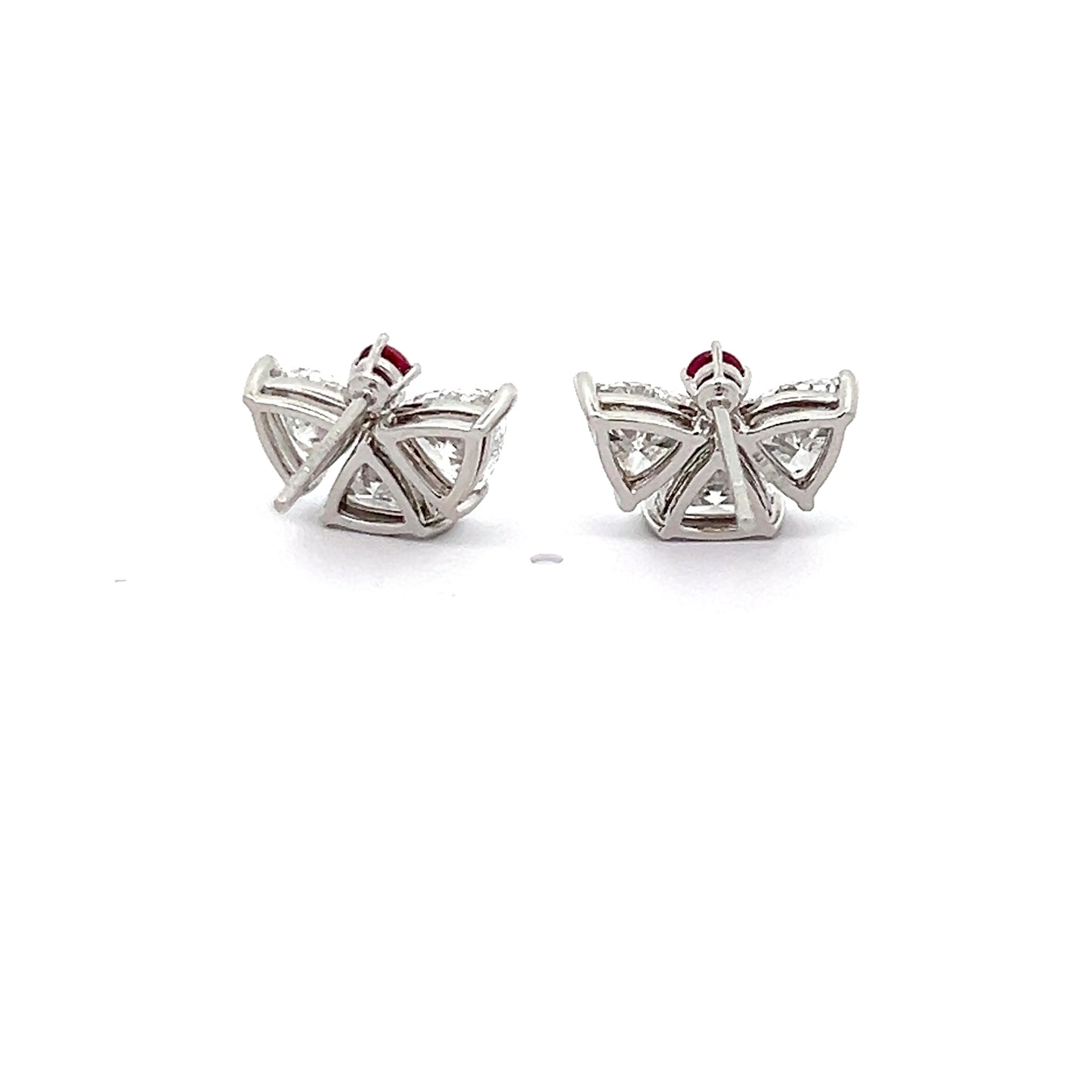 Trillion Lab-grown Diamond and Ruby Studs in Platinum