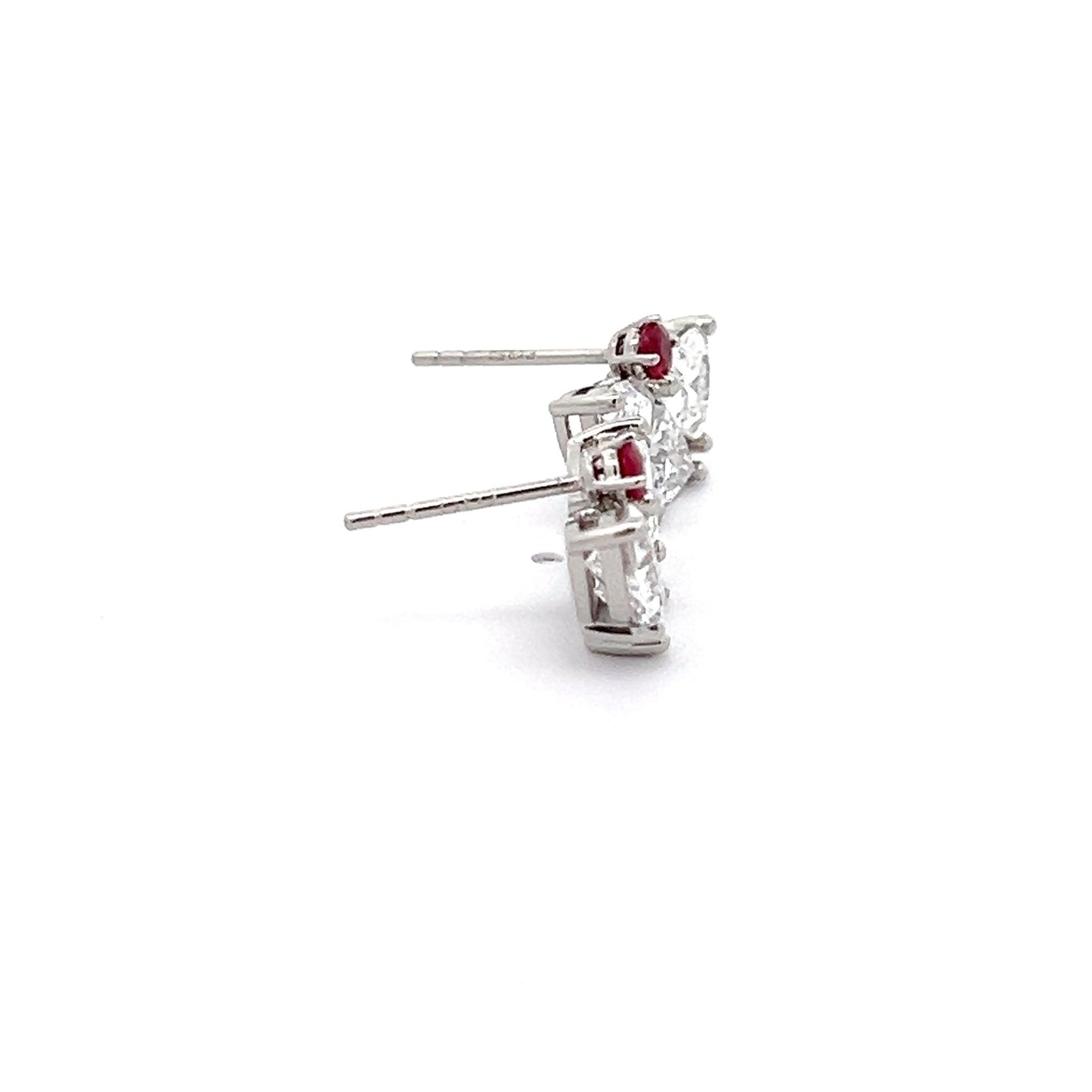 Trillion Lab-grown Diamond and Ruby Studs in Platinum