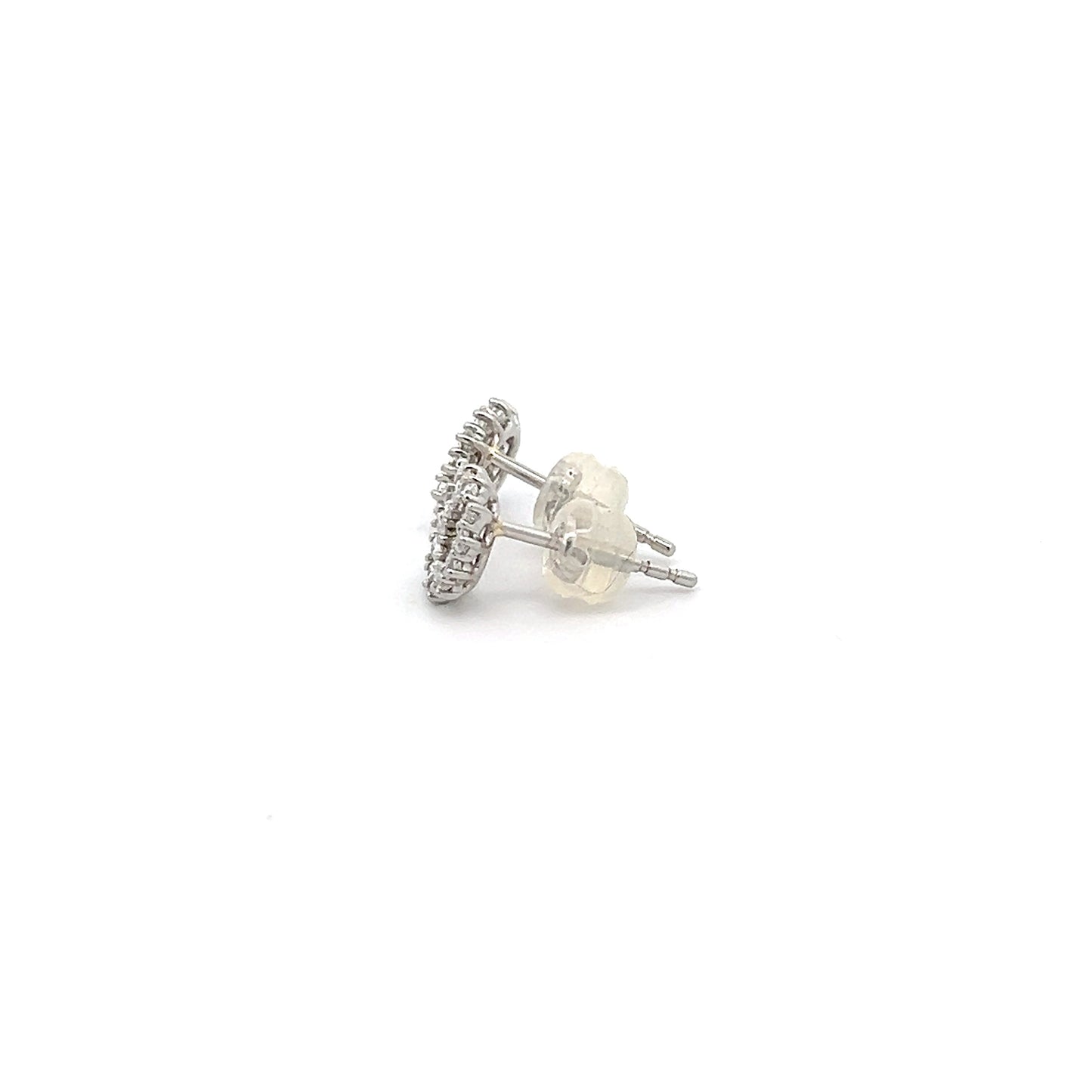 Round eternity studs with pear shape lab-grown diamonds in platinum