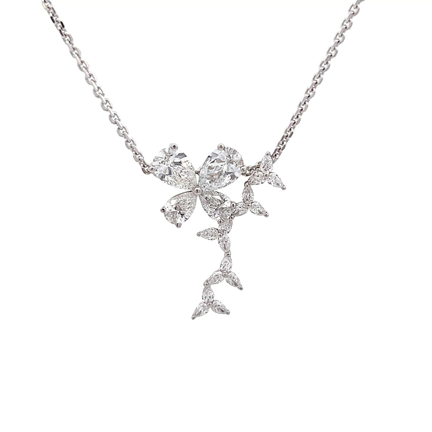Butterfly Dance Necklace with Pear Shape Lab-grown Diamonds in Platinum