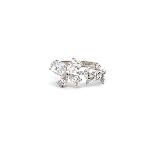 Butterfly Dance Ring with Pear Shape Lab-grown Diamonds in Platinum