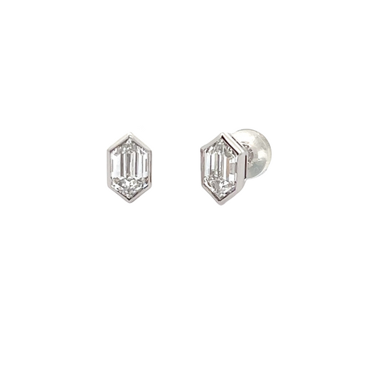 Long Hexagon Lab-grown diamond Studs in Platinum