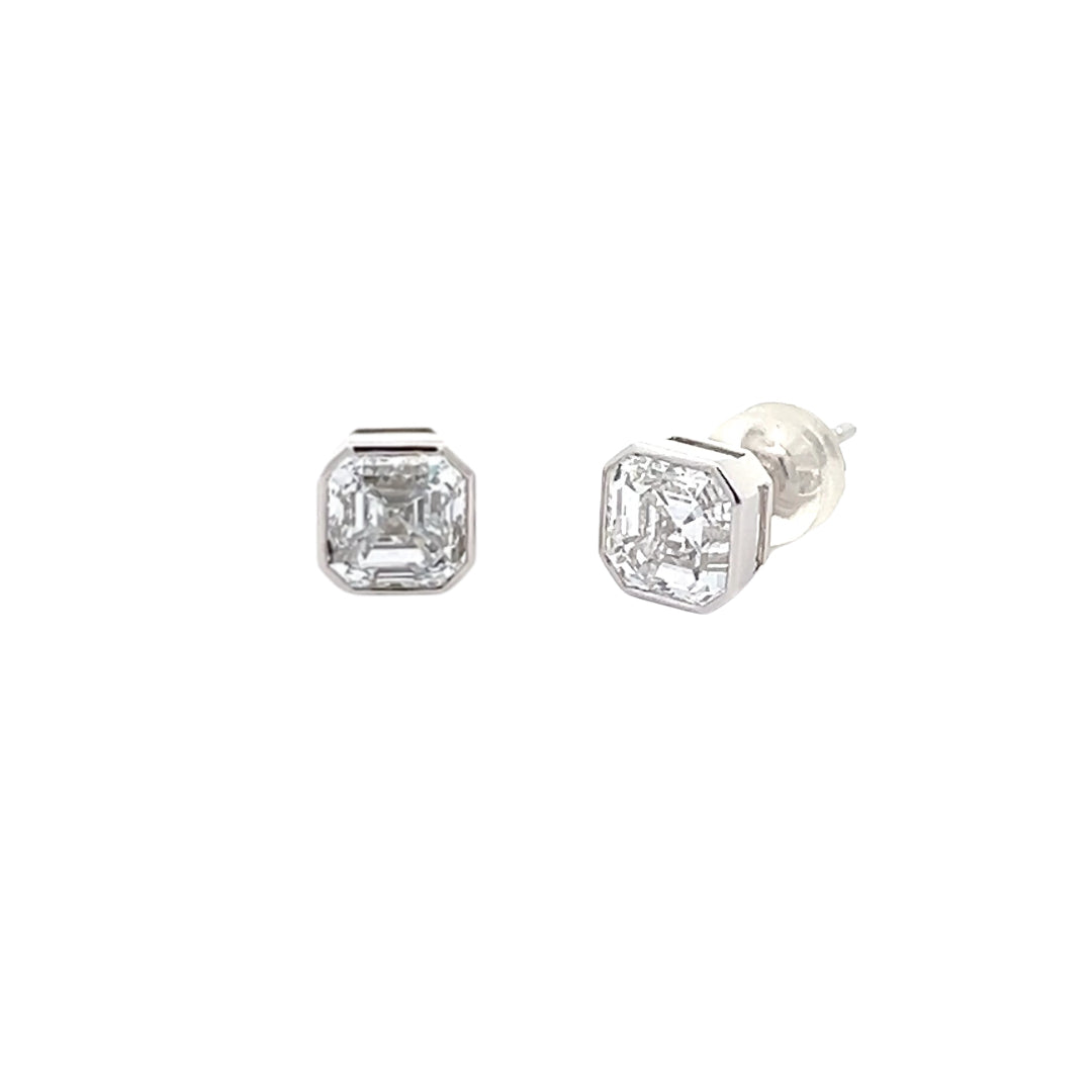 Asscher Cut Lab-grown Diamond Studs in Platinum