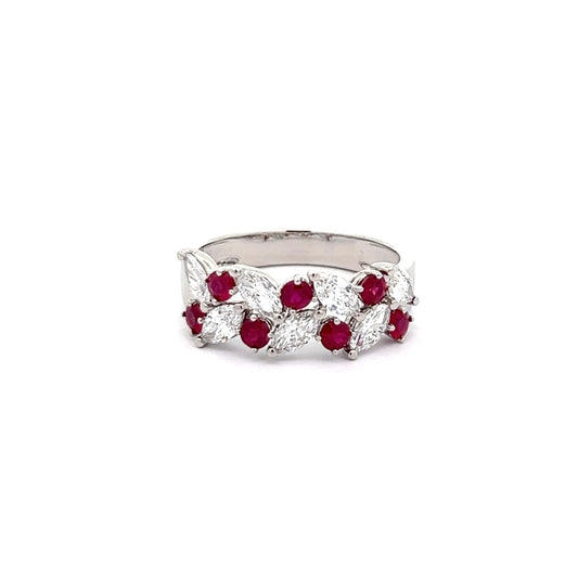 Marquise Lab-grown Diamond and Ruby Ring in Platinum