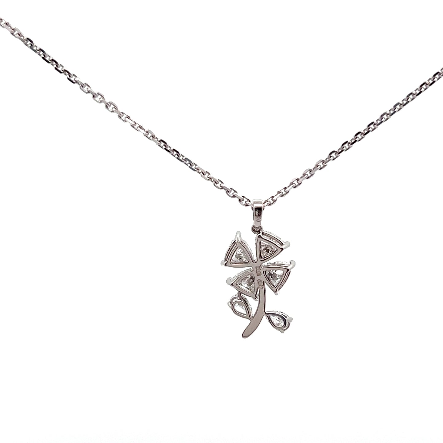 三角形切割培育鑽石鉑金花朵吊墜項鍊

