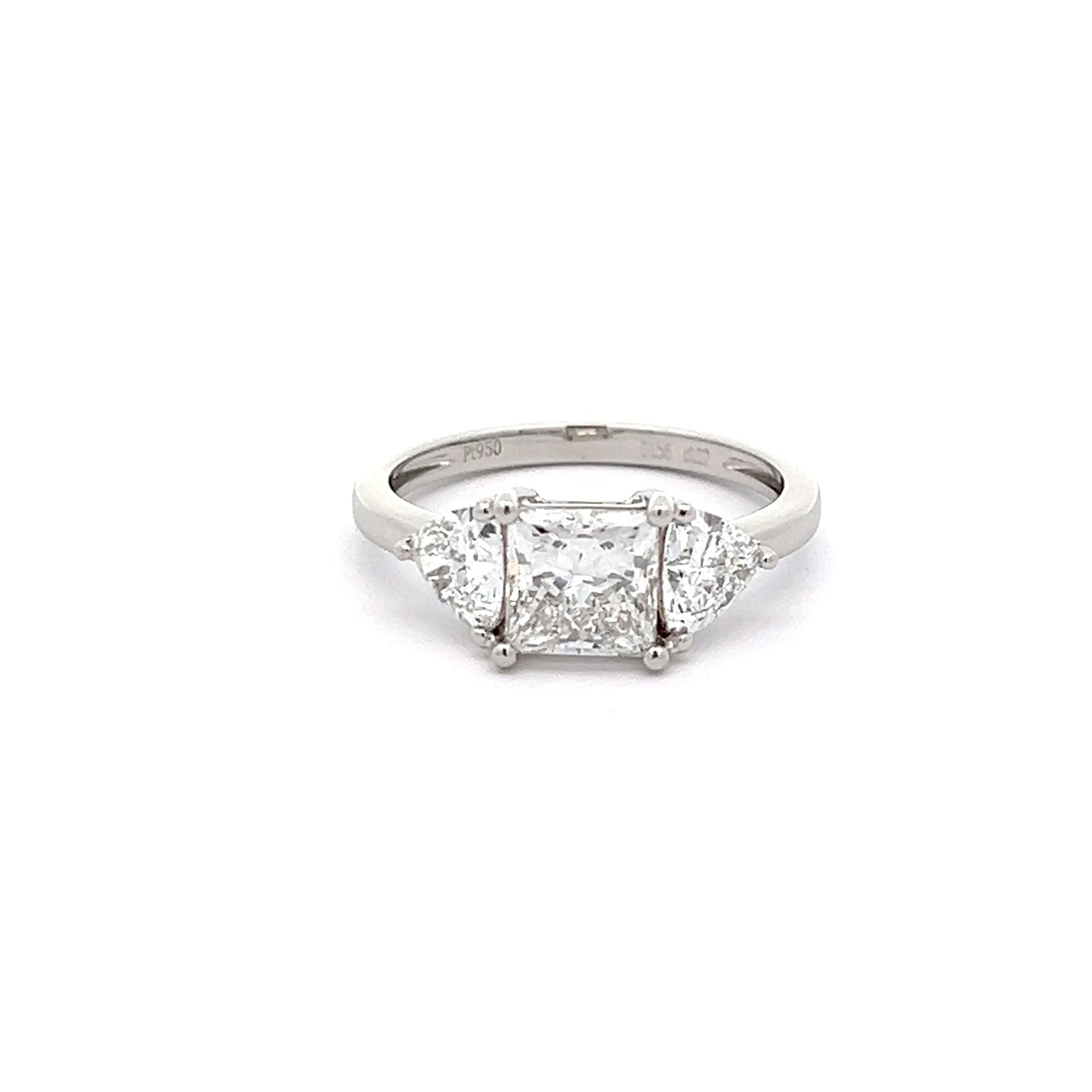Princess Cut 1.58ct Lab-grown Diamond Ring set with Trillion Lab-grown Diamonds in Platinum
