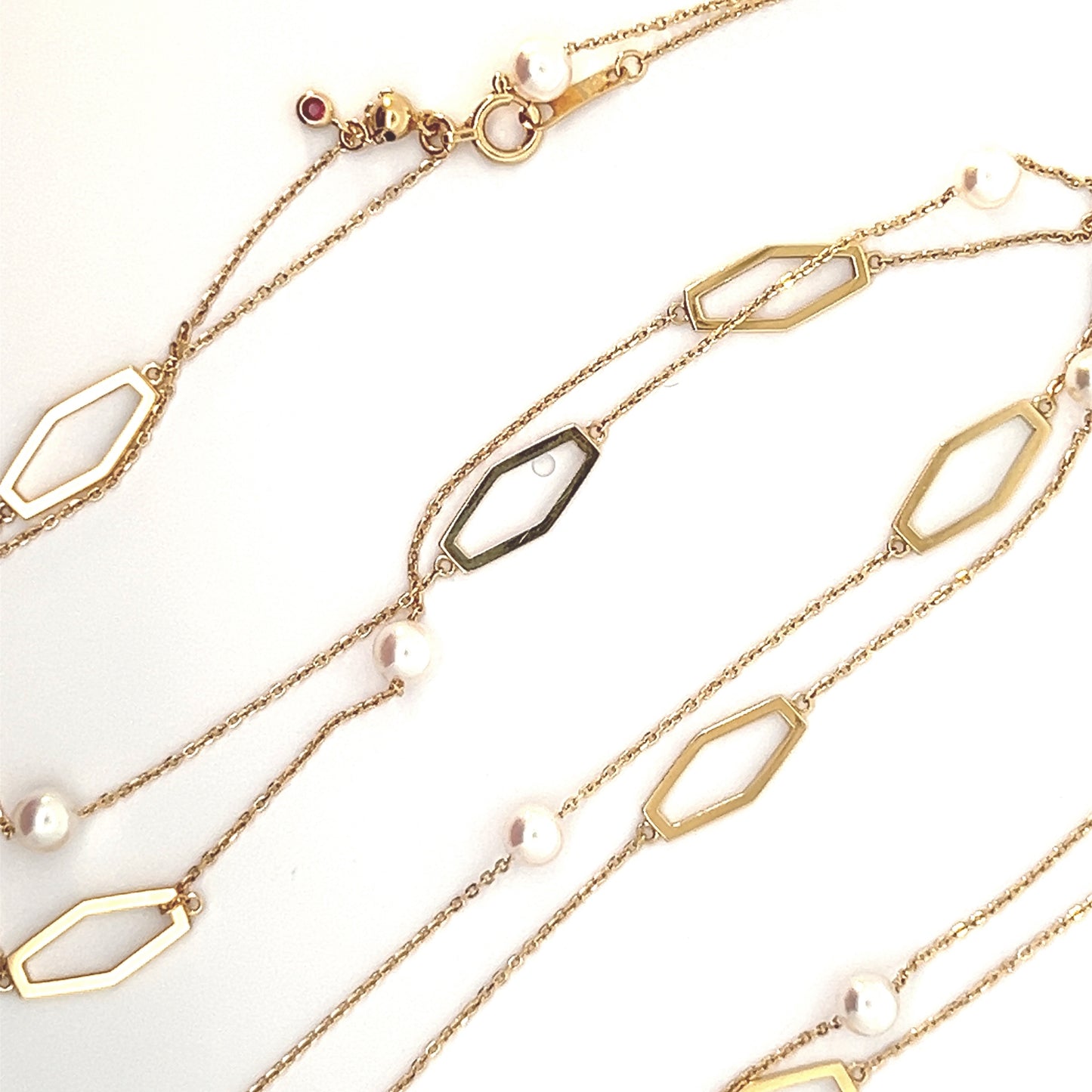 Hexagon design Akoya Pearl Station Necklace