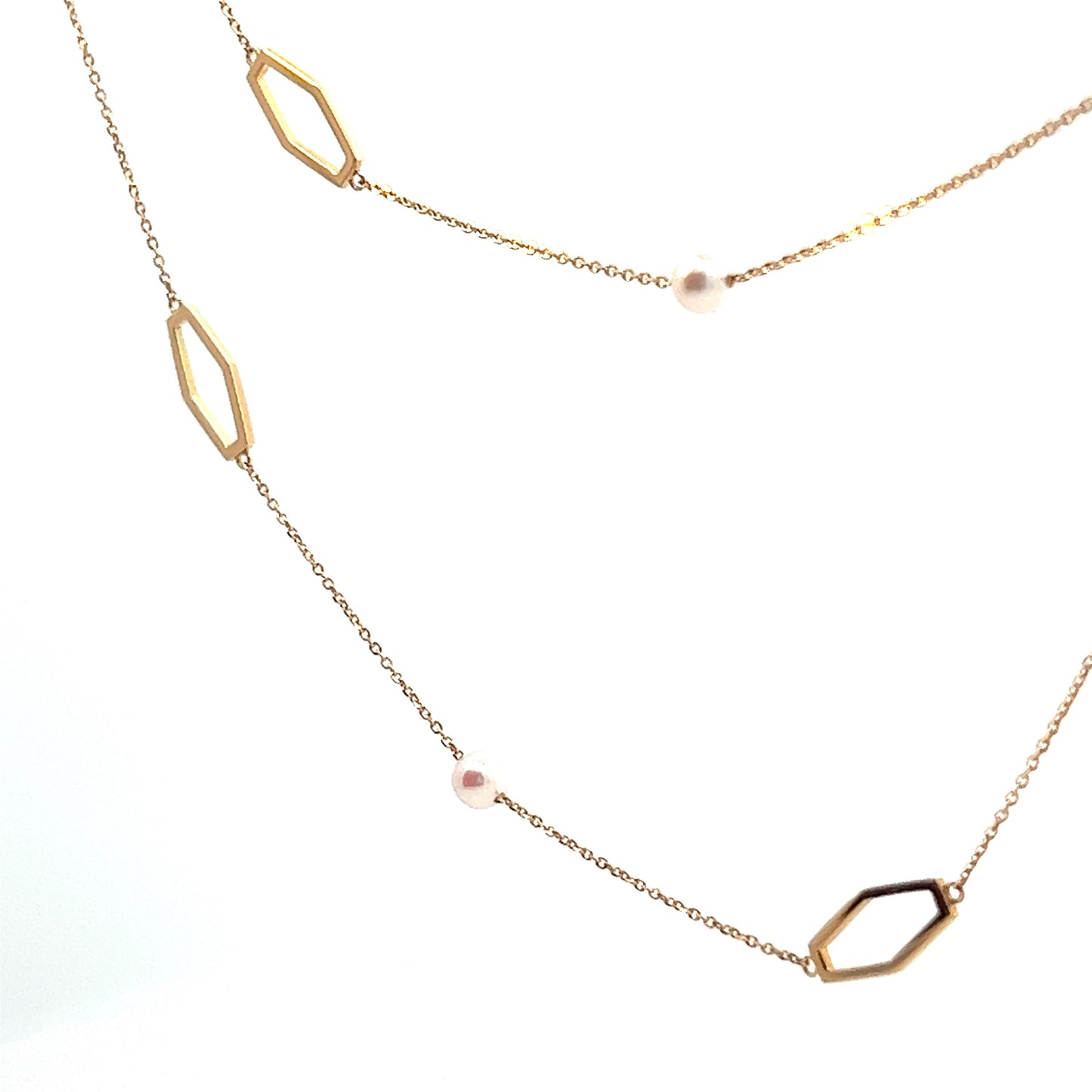 Hexagon design Akoya Pearl Station Necklace