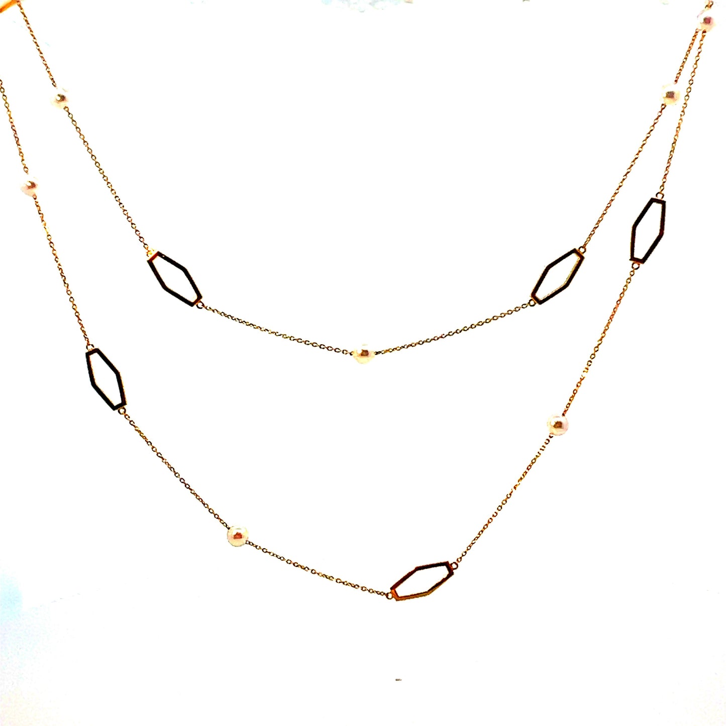 Hexagon design Akoya Pearl Station Necklace