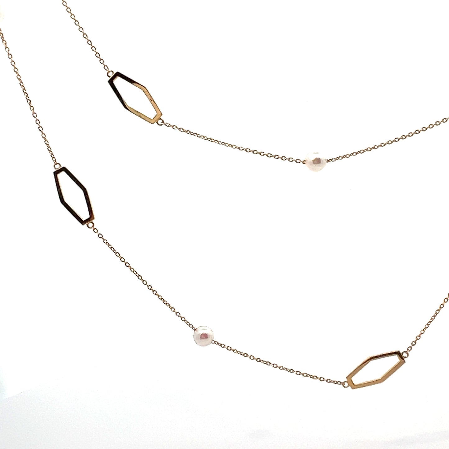 Hexagon design Akoya Pearl Station Necklace